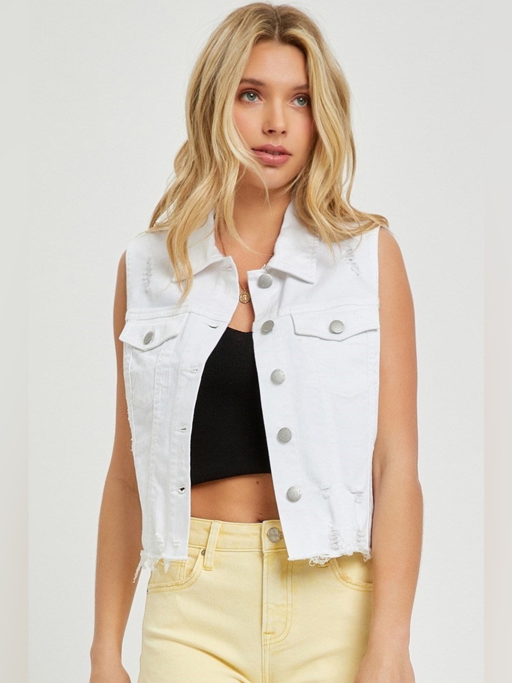 Distressed Sleeveless Denim Vest - Risen